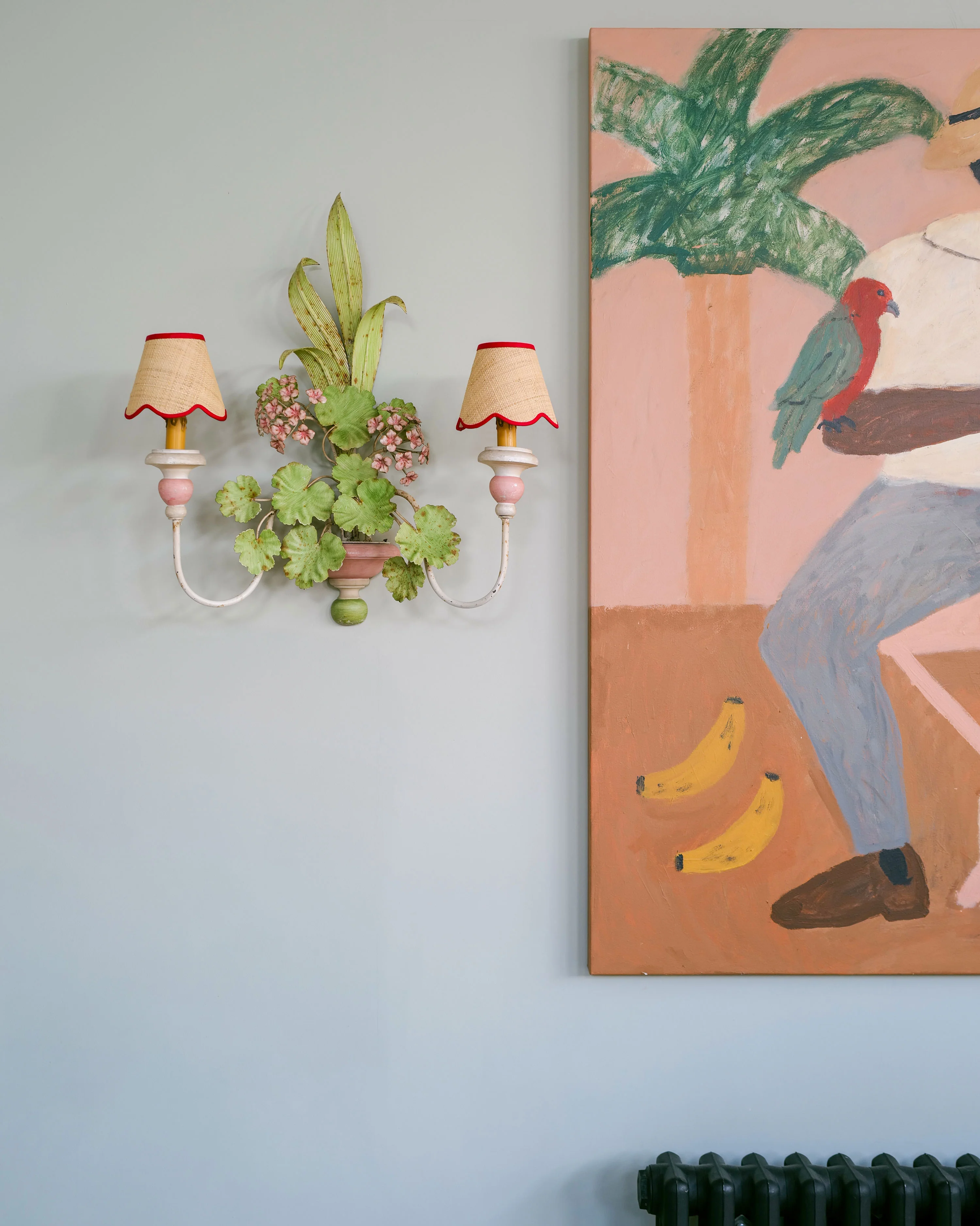 Raffia Scallop Lampshade, Red Trim, Mini - Image 3