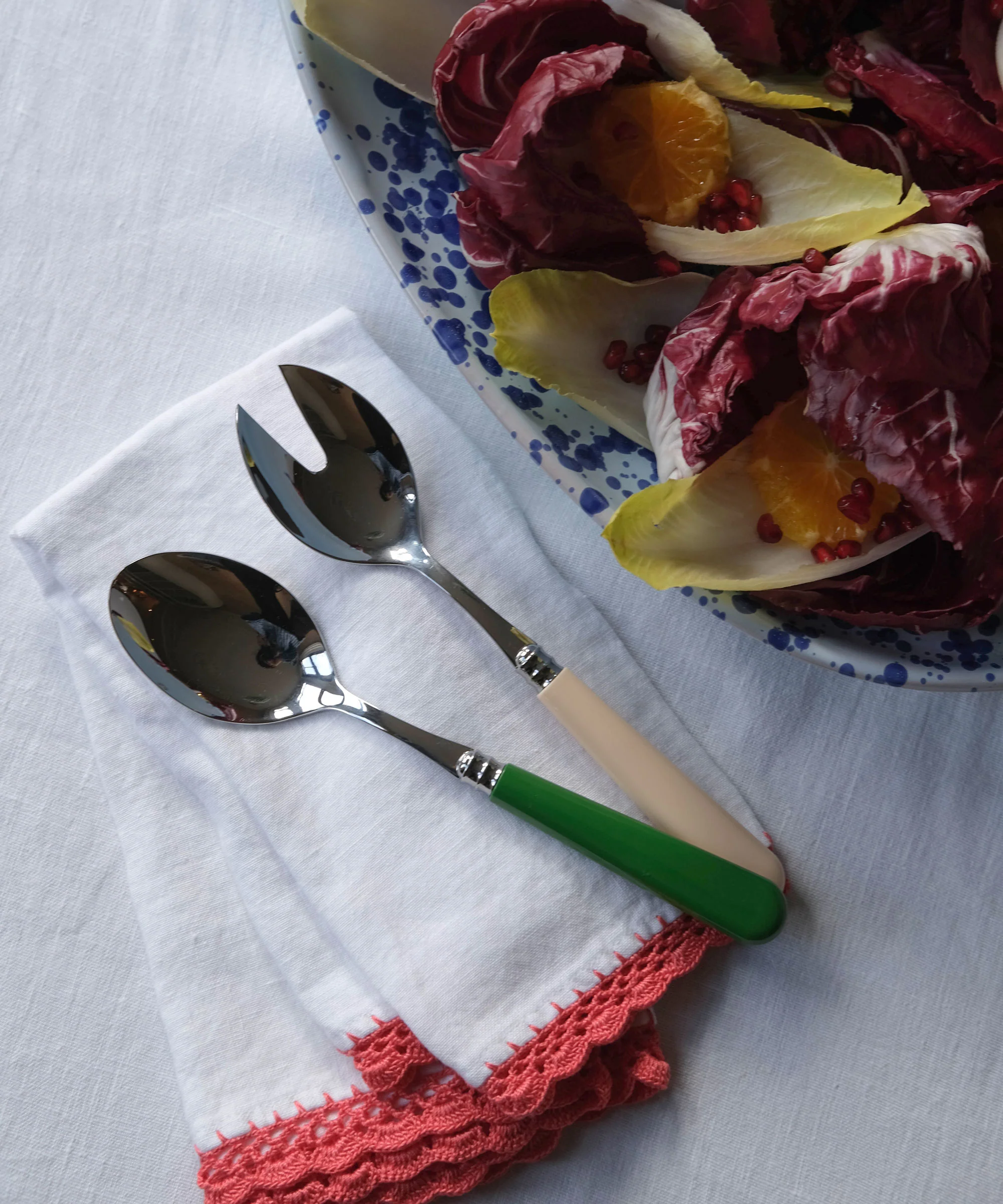 Salad Server Set, Green & Cream - Image 3