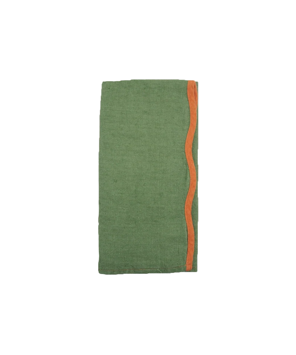 Scallop Linen Napkins, Set Of 4, Green - Image 4