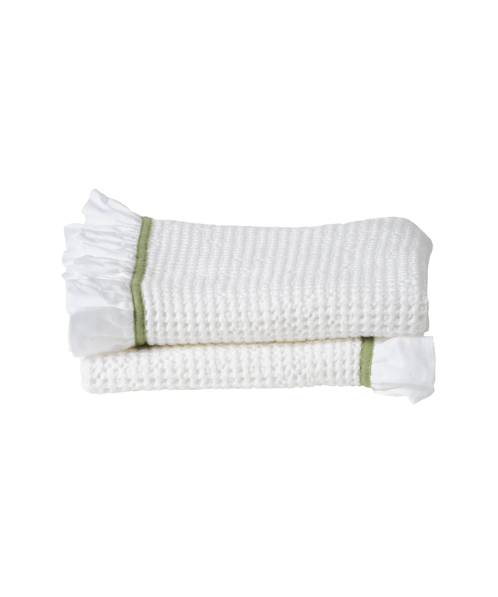 Waffle Cotton Hand Towels, Set of 2, Sage Green - Image 4